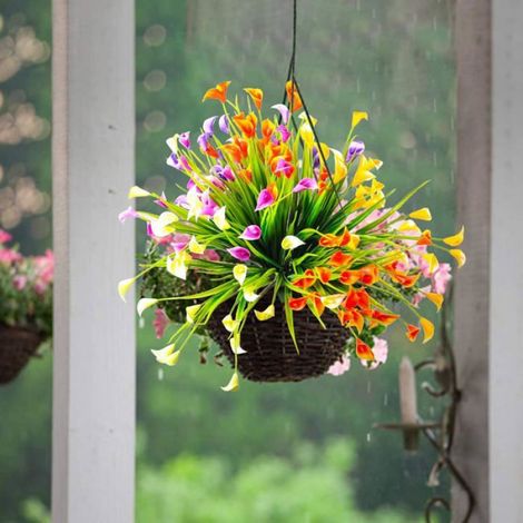 Lot de 5 fleurs artificielles en plastique résistant aux UV, fausses plantes artificielles, lys calla, arbustes d'intérieur (1/5)