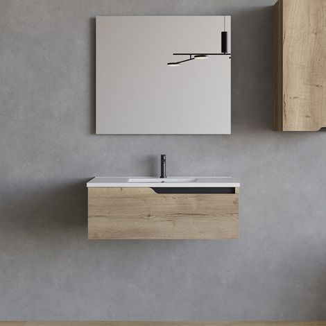 Meuble de salle de bain 80cm avec plan simple vasque - 1 tiroir - madera miel (chêne clair) - CADIX (1/5)