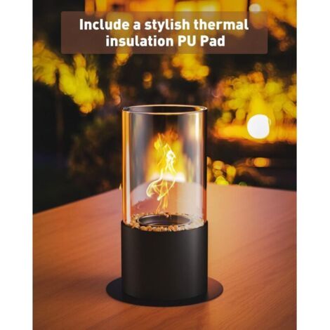 Cheminée de table bio éthano avec pad PU pierres décoratives durée de combustion plus longue cheminée bio éthanol portable petite pour intérieur et ex