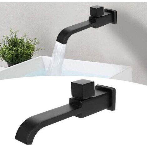 G1 / 2 Robinets Muraux Modernes en Laiton Salle de Bain Robinetterie Mural Monotrou Robinet D'eau Froide pour Cuisine Bain Lavabo Évier Noir Mat (1/4)