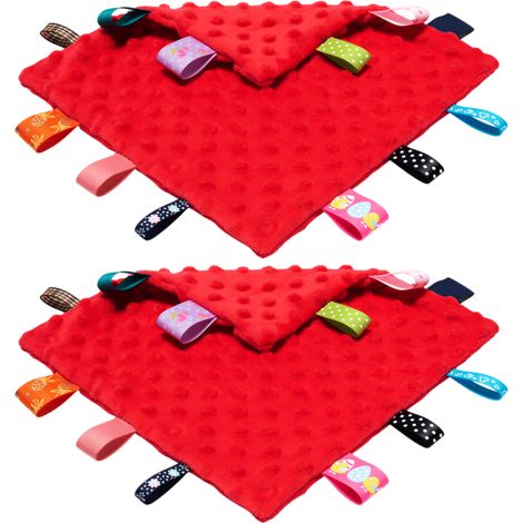 2 couvertures de sécurité pour bébé, 25 x 25 cm, coton doux, étiquettes colorées, jouet sensoriel, doudou et serviette absorbante, dès 3 mois (1/5)