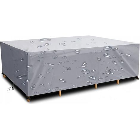 Housse Salon de Jardin 420D Oxford Tissu Housse de Protection pour Mobilier Housse de Table de Jardin Imperméable Bâche de Protection avec Corde et Boucle Verrouillage Argent 130x130x74cm (1/4)