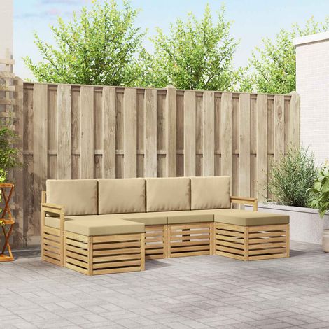 vidaXL Conjunto de sofás de exterior 5 uds. Blanco y Beige Poliéster (1/5)