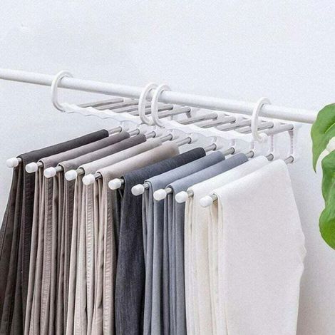 Cintres de Pantalon Pliable,2 Pièces,Cintres à Pantalons 5 en 1,Gain de Place,Fabriqué en Plastique et en Acier Inoxydable,pour Je (1/4)
