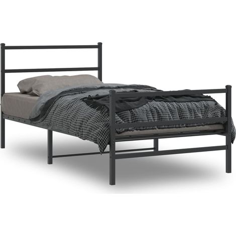 Cadre de lit métal sans matelas avec pied de lit noir 100x190cm (1/5)
