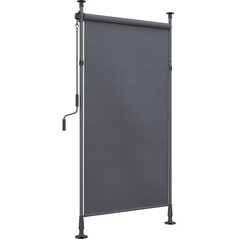 Store extérieur vertical réglable 150 x 220-310 cm avec manivelle, protection solaire en polyester gris foncé pour balcon et jardin (1/5)