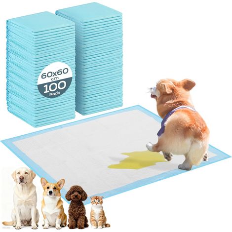 100 Pièces Tapis Absorbant Chien, 60X60cm Alaise Jetable Alèse Pipi Propreté Educateur Chien Animaux, Anti-Fuite 6 Couches, Alaise pour Chien pour Chiots, Seniors Âgés et Soins D'incontinence (1/5)
