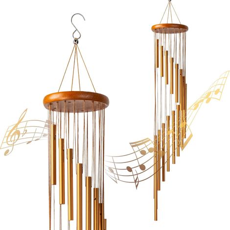 Carillon éolien d\'extérieur de 90 cm avec 18 tubes en alliage d\'aluminium et crochet en S, grand carillon commémoratif pour jardin, terrasse, jardin, balcon, décoration d\'intérieur, cadeau pour (1/5)