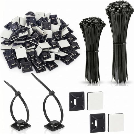 250 Pièces Collier de Serrage Plastique Noir 100x120mm 100x150mm Serre Cable avec 50 Attache Cable Adhesif pour Rangement, Fixation Auto-Adhésive pour Maison Bureau Garage DIY (1/5)