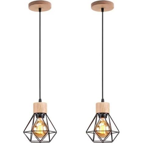 Lot de 2 lustres industriels, plafonniers cage en métal, suspensions vintage, lampes suspendues avec ampoule chaude, longueur de corde réglable (1/4)