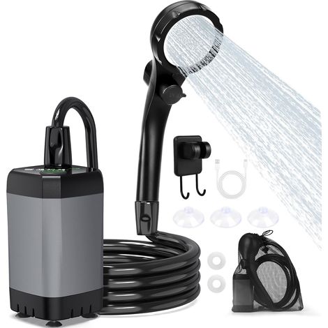 Douche Camping, 3 Modes de Douche Portable Rechargeable Kit  Kit Douche de Camping,LED Intelligent, IPX7, Convient pour le Camping, l'extérieur, La Voiture, Les Animaux Domestiques (1/5)