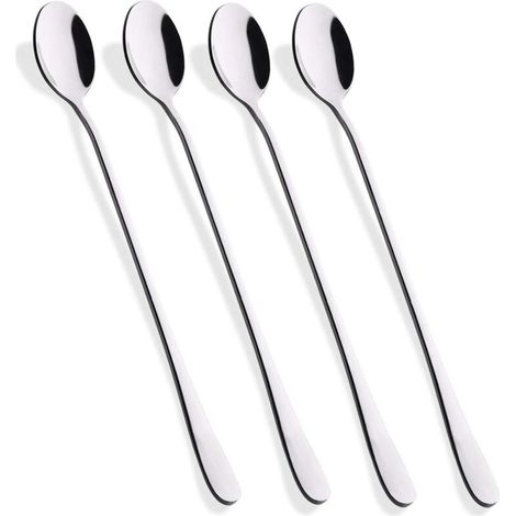Cuillère à thé glacé à long manche de 23 cm, cuillère à glace, cuillère à cocktail en acier inoxydable, ensemble de 4 pièces