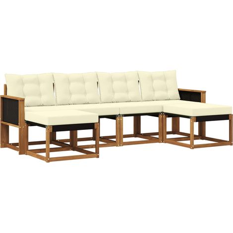 Set di divani da esterno con cuscino 6 pz Salotto da Giardino Naturale e Crema (1/5)