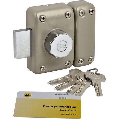 Verrou de Porte Bouton - Ouverture à Bouton Intérieur, Clé extérieur - Cylindre diamètre 23 mm, Longueur 40 mm, 6 goupilles - YV26BT-40 - Anti crochetage, perçage, arrachement - 5 clés (1/5)