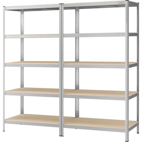 Lot de 2 Étagères Métalliques à 5 Tablettes Réglables, pour Cave ou Entrepôt, 120 x 60 x 200 cm, jusqu’à 750 kg, Argenté (1/5)
