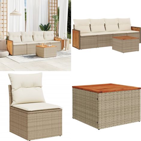 5-tlg. Garten-Sofagarnitur mit Kissen Beige Poly Rattan - Gartenmöbel - Sofagarnitur - Rattan Möbel - Outdoor Möbel - Lounge Set - Home & Living (1/5)