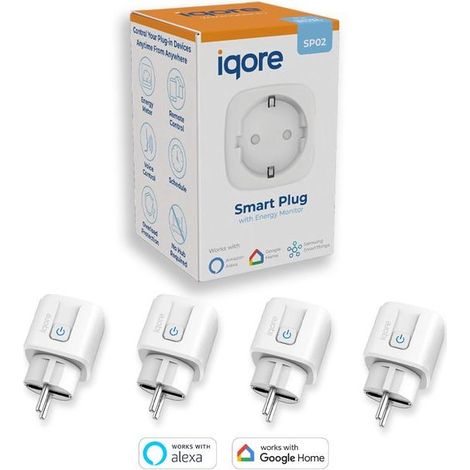Lot de 4 prises connectées Wi-Fi 16 A avec minuterie et suivi de consommation, compatibles Google Assistant, Alexa et SmartThings (1/2)