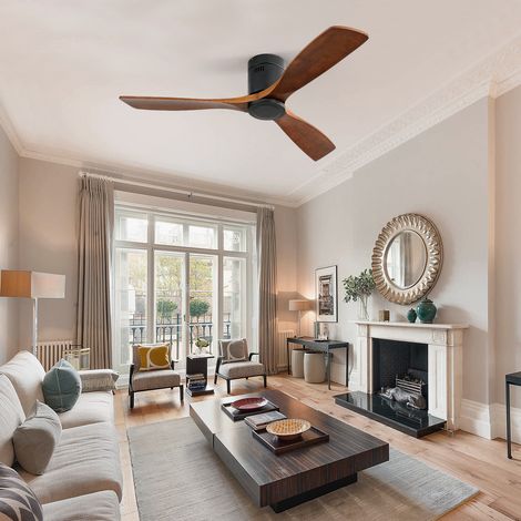 Ventilatore da soffitto 132 cm senza luce, motore DC reversibile, 3 pale in legno nero HAVRYA (1/5)