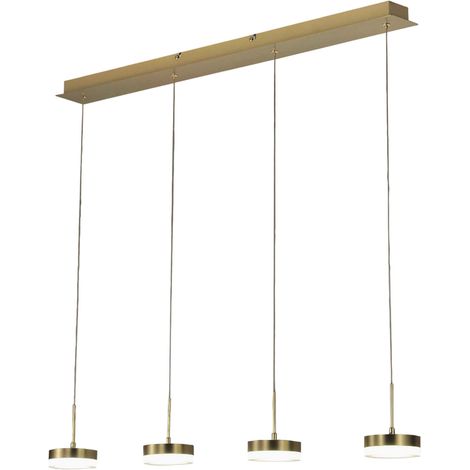 Suspension Fabas Luce Dunk 4 lumières - LED 32W dimmable - Laiton satiné Design linéaire