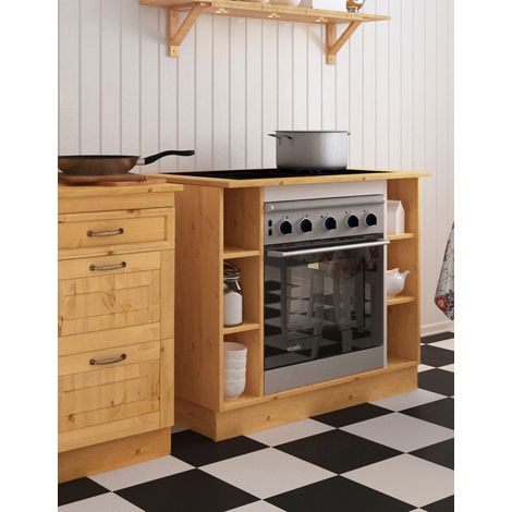 Armoire de four en bois massif FSC® – Cire teintée – Compartiments latéraux pour rangement – Style campagnard