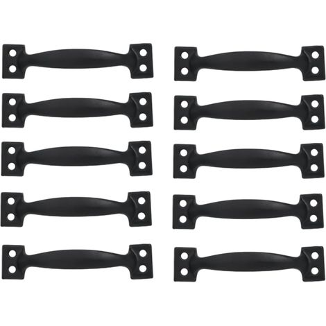 Ensemble de 10 poignées de porte cintrées vintage, poignées de porte en bois peint antique (200mm, noir)
