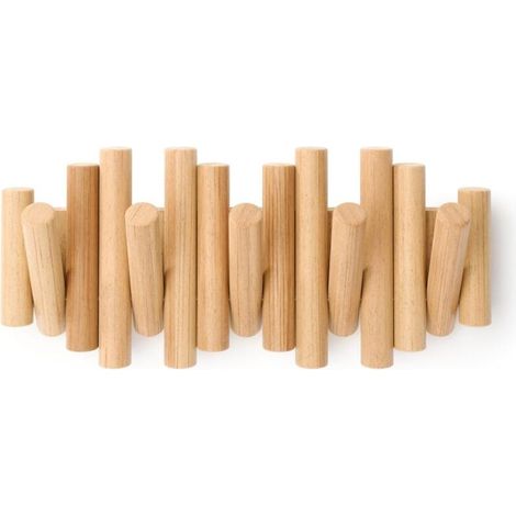 Patère murale avec 5 crochets, bois naturel, 37,1 x 16,5 x 4,4 cm (coloris bois) (1/5)