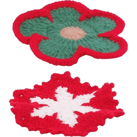 Handgehäkelte Untersetzer, isolierende Teppiche mit Blumen- und Schneeflockenmustern, gestrickte Teppiche mit Comicmotiven (1/5)