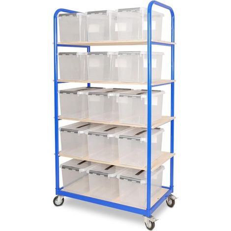BRB Etagenwagen mit 5 Ebenen BxTxH 1050x500x1880 mm, bestückt mit 15 Clipboxen je 22 Liter, 4 Lenkrollen (1/3)