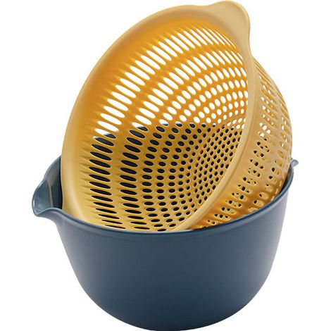 Passoire double couche – Égouttoir à fruits et légumes – Accessoire de cuisine – PP bleu foncé (1/5)