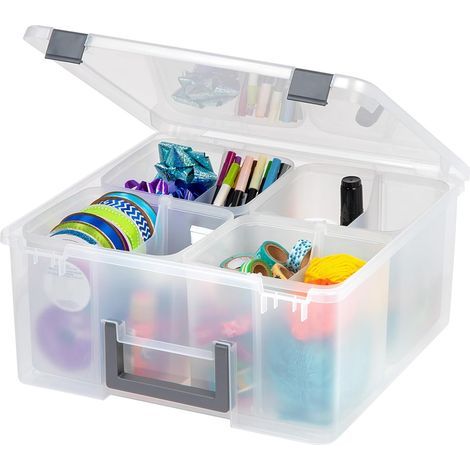 durchsichtige Aufbewahrungsbox aus Kunststoff, 25 l, 4 herausnehmbare Fächer mit Trennwänden, für Hobbys und Heimwerkerprojekte (1/5)