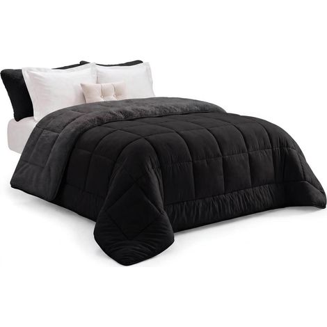 Sherpa-Decke 220 x 240 cm 400gr/m² doppelseitig Sommer / Winter temperaturregulierend schwarz und anthrazitgrau (1/5)