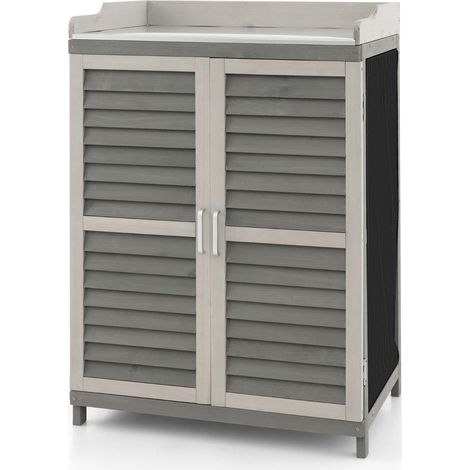 Caseta de jardín con puestos de trabajo 67 x 47 x 100 cm práctico espacio de almacenamiento 2 estantes ambiente acogedor madera de abeto gris 200020932