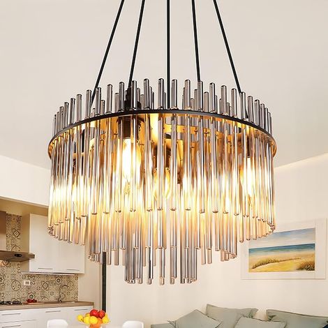 GBLY Pendelleuchte Schwarz 5 Lampen Glas Esstisch E14 Vintage Esszimmer Lampe Hängend Ø 40 cm Für Küche Cafe Bar Wohnzimmer Ohne Leuchtmittel (1/5)