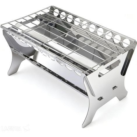 Barbecue de table en acier inoxydable Ă monter soi-mĂŞme - Barbecue portable au charbon de bois pour camping, jardin et pique-nique - Avec grille et bac Ă cendres - Montage facile et robuste (1/5)