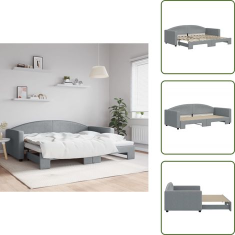 The Living Store Tagesbett Ausziehbar Hellgrau 90x200 cm Stoff - Sofa-Bett
