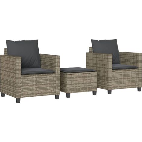 Maison Exclusive - Set da Bistrò 3 pz con Cuscini Grigio in Polyrattan