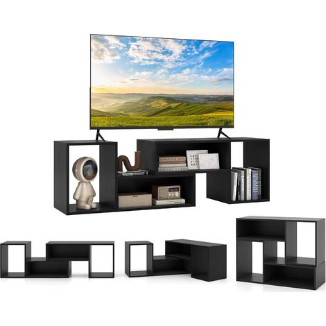 COSTWAY Mobile Porta TV Combinabile a 2 Pezzi, per TV Fino a 60'', Mobile TV a Angolo Soggiorno in Legno, con 4 Vani Aperti, Tavolo Media TV Multifunzionale, per Soggiorno, Camera da Letto (Nero) (1/5)