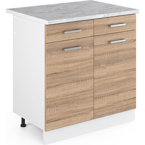 Base universale R-Line, Sonoma, 80 cm con cassetti e ante, con piano di lavoro, Vicco