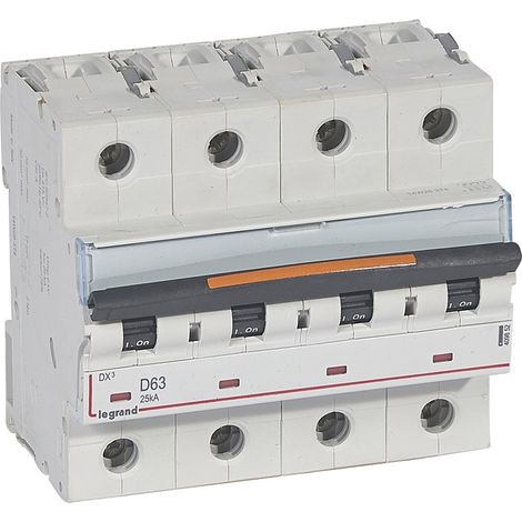Disjoncteur DX3 Vis Tétrapolaire 400V 63A 25KA Courbe D 6 Modules LEGRAND 409852