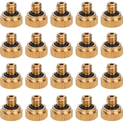 20pcs Buses de Brumisation en Laiton, Buses de Brumisation Filetées pour Tube 1/4 Système de Refroidissement Extérieur Humidification de l'Aménagement Paysager de Serre (1/4)