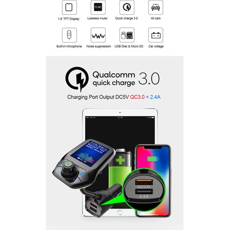 Autoradio MP3 Bluetooth con caricatore USB QC3.0 per accendisigari, caricabatterie rapido compatibile con auto (1/5)