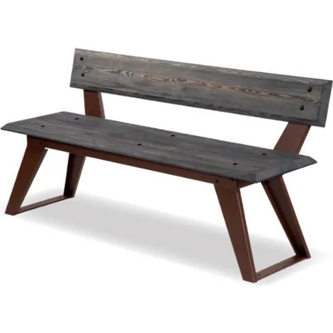 Panca Saké 233 legno metallo schienale 150x43x73h Giochipark zincata verniciata - Corten/Grigio