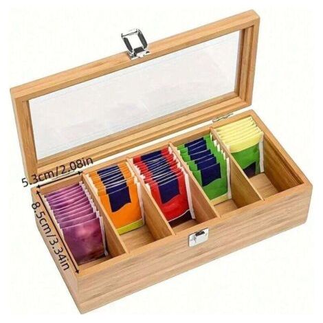QORVA-Boîte de rangement pour sachets de thé en bambou, 1 pièce - Armoire à thé multifonctionnelle avec étagères pour ranger les sachets de café et de thé, organiseur de rangement de table, boîte de p