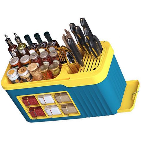 Range-épices multifonction en plastique, boîte rangement bouteilles d'assaisonnement, organisateur à épices pour couteaux ustensiles bocaux d'épices, gain de place (1/4)