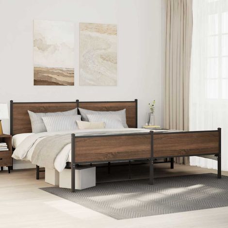 Metallbett ohne Matratze Braun Eichen-Optik 193x203 cm (1/5)