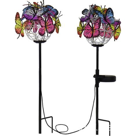 Luces solares de jardín para exteriores, 2 luces solares con forma de mariposa para iluminación decorativa de jardín, lámpara para jardín, pasillo, aniversario, decoración de fiestas, IP65 resistente  (1/5)