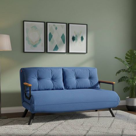 Divano Letto 2 Posti Calvin, Contenitore, Reclinabile, Braccioli, 133x78 cm blu (1/5)