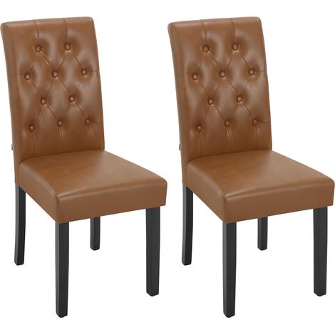 Woltu – Lot de 2 chaises de salle à manger en similicuir et bois massif – Assise rembourrée – Pieds antidérapants – Dimensions 44x59x99cm – Marron