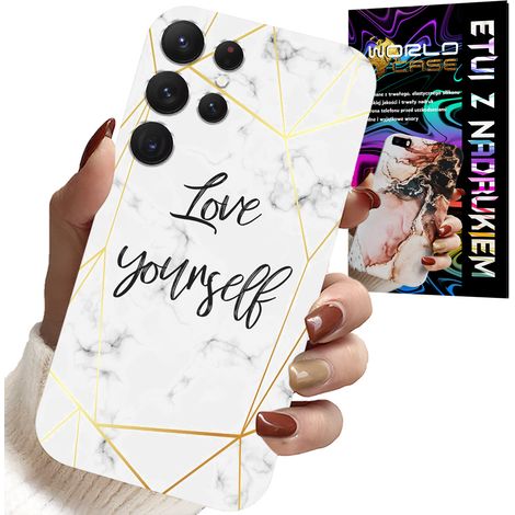 Coque pour Samsung Galaxy S24 Ultra - marbre blanc avec bordures dorées - Je t'aime (1/5)