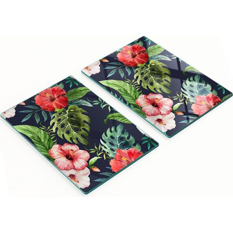 Planches à découper en verre pour la cuisine, motif fleurs tropicales, 2 x 40 x 52 cm (1/5)